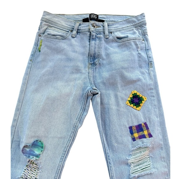 BDG Urban Outfitters Patch Jeans Light Wash High Rise Skinny Stretch Denim Jeans - Picture 3 of 15